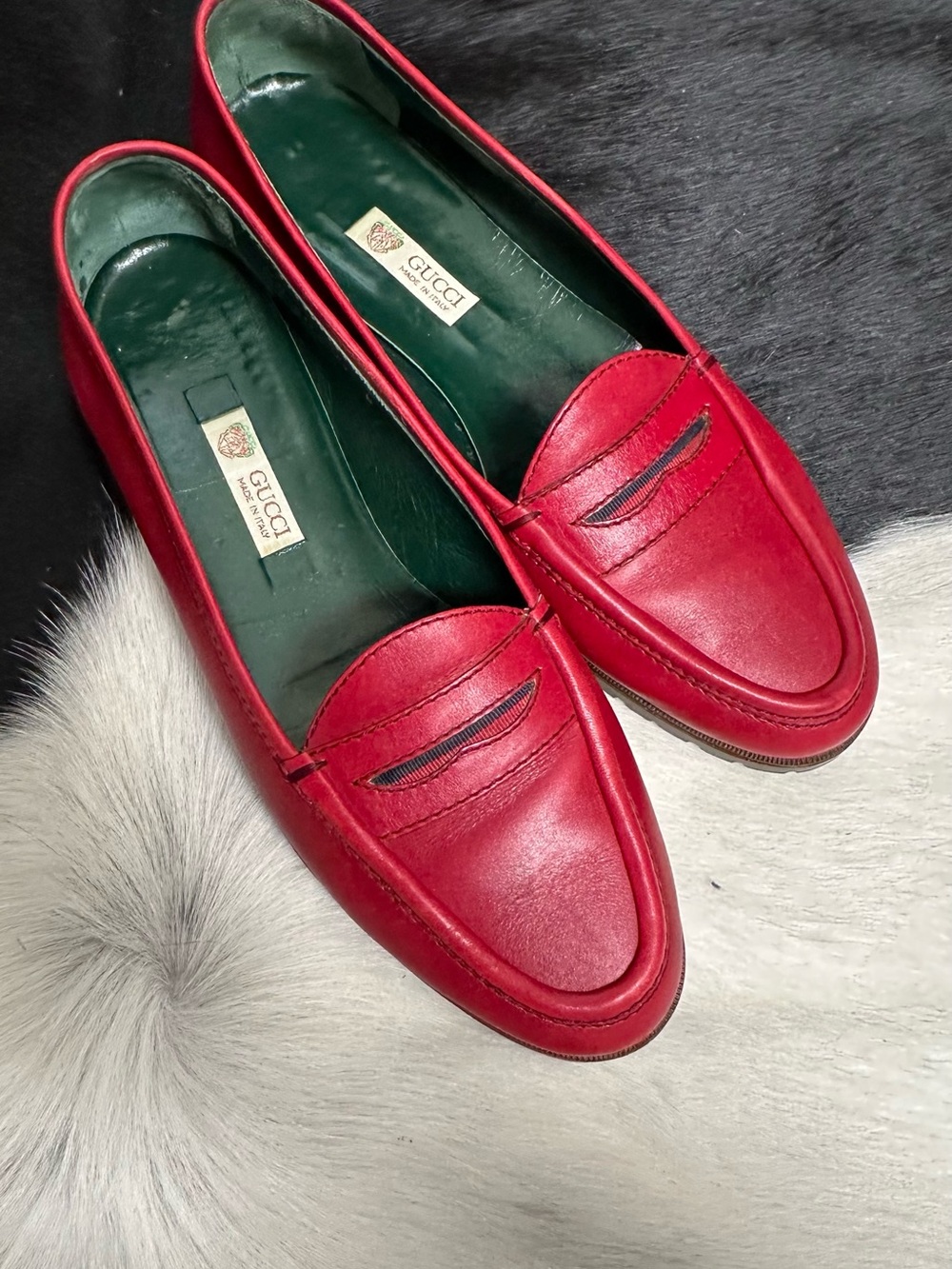 Vintage Gucci Red Leather‎ Penny Loafers Size 42 B